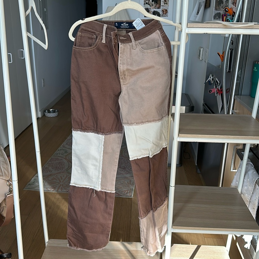 Hollister brown and tan color block jeans - size 0 Long (w24 L33)